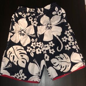 Navy Blue & White Tropical Board Shorts